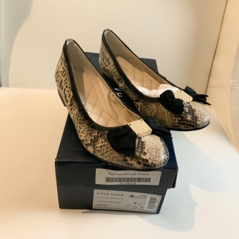 Cole Haan Tali Soft Bow Leather Snake Ballet Flat - Picture 6 of 14